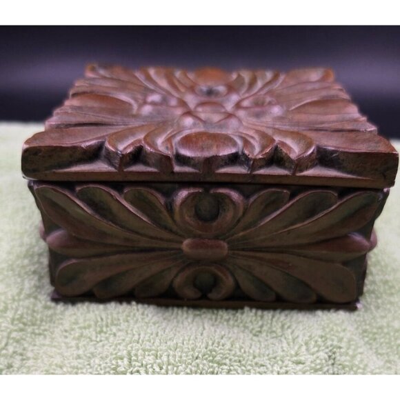 Jewelry Trinket Box With Floral Design Brown Finish 4 x 4 - Picture 4 of 8